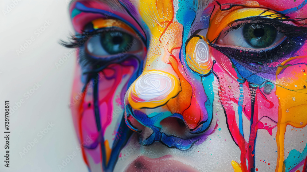 Close-up Face Colorful carnival watercolour. Holiday celebration