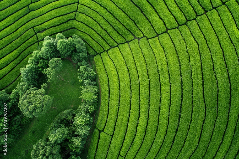 Fototapeta premium top view green tea field, plantation.