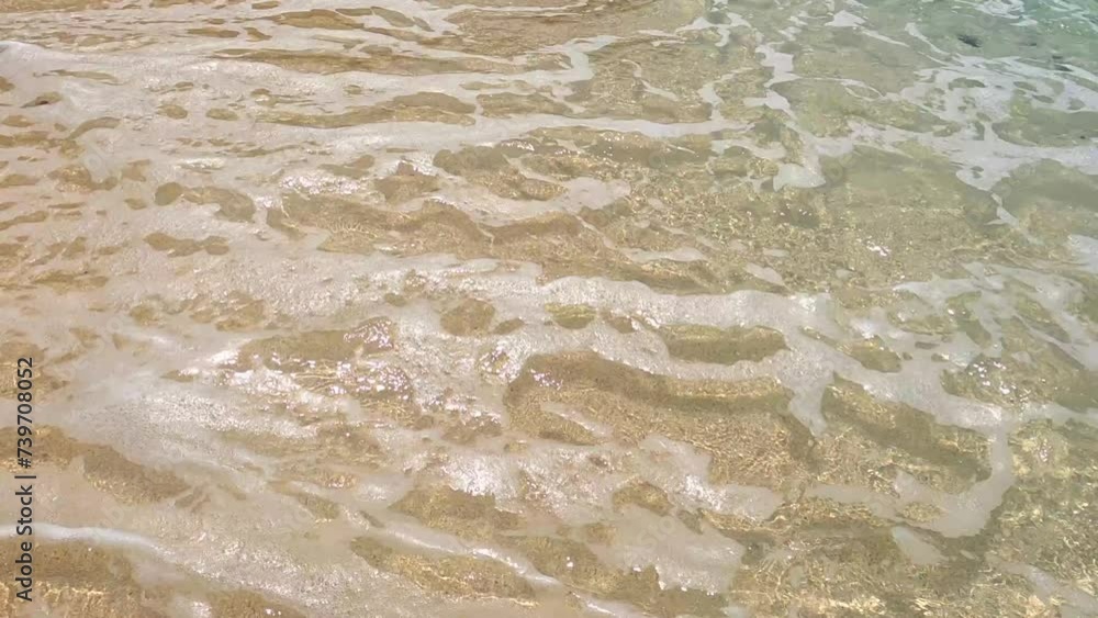 The waves breaking at a beach with a transparent colar revealing the beach at Sao Tome,Africa The waves breaking at a beach with a transparent colar revealing the beach at Sao Tome,Africa