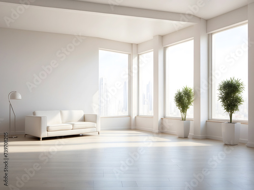  Modern bright interiors empty room design.