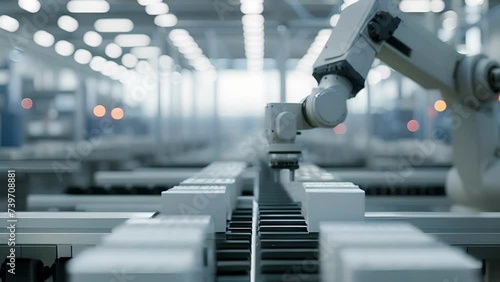 A robotic arm hovers over a conveyor belt scanning each product with precision. This sophisticated system is powered by AIdriven predictive ytics accurately forecasting demand photo