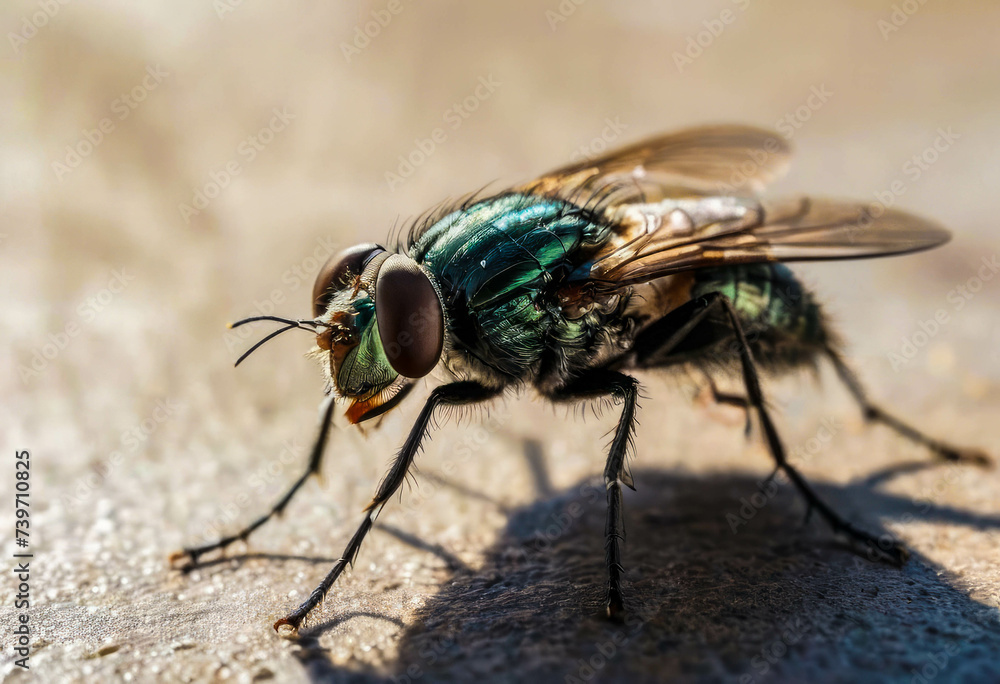 Macro Shot of a Housefly on a Textured Surface Macro Shot of a Housefly on a Textured Surface