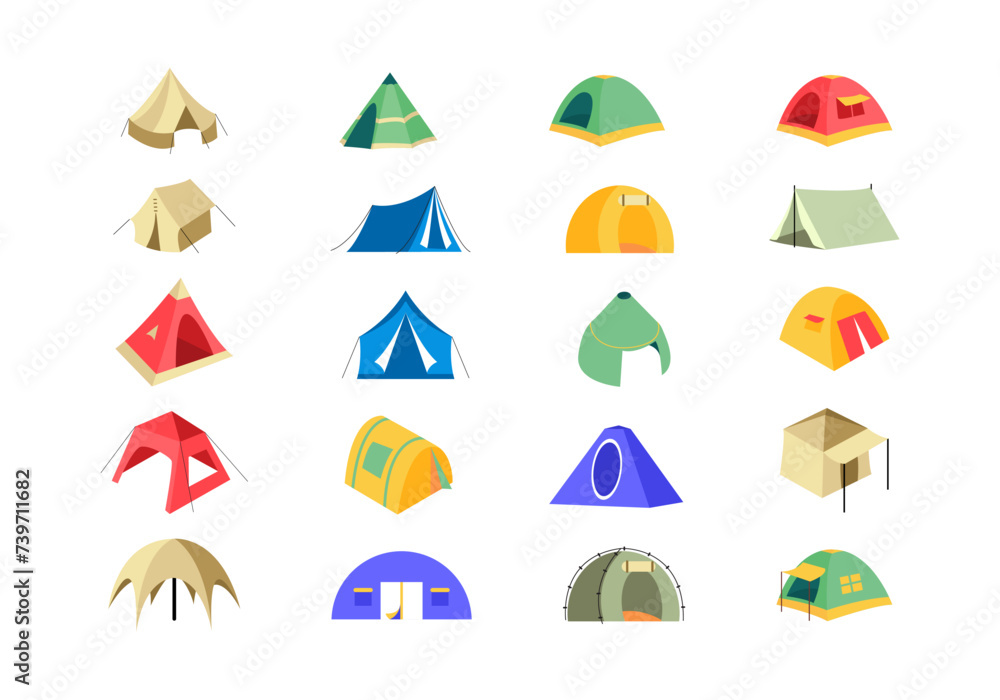 Happy Camping Tent Illustration Set Happy Camping Tent Illustration Set