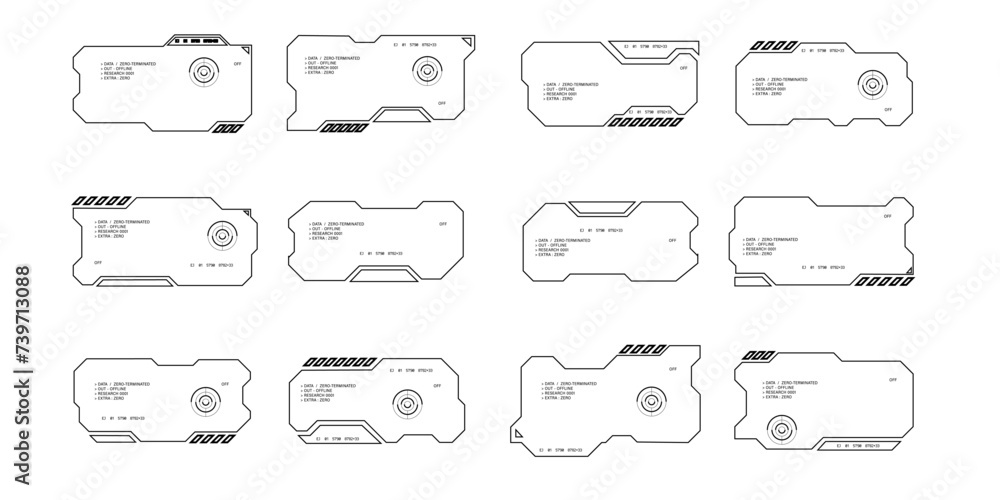 Futuristic interface ui elements. Holographic hud user interface elements, high tech bars and frames. Hud interface icons vector illustration set. rectangular shape borders Futuristic interface ui elements. Holographic hud user interface elements, high tech bars and frames. Hud interface icons vector illustration set. rectangular shape borders