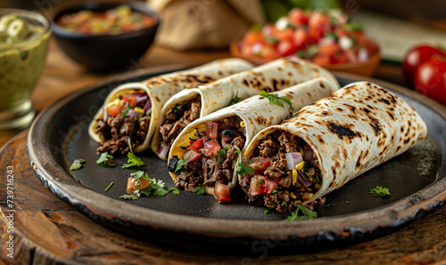 Mexican beef steak burritos with salsa