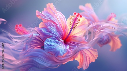 Tranquil Blossoms: Wavy hibiscus flowers sway gracefully, their fluid movements imbuing the scene with calming rhythms.