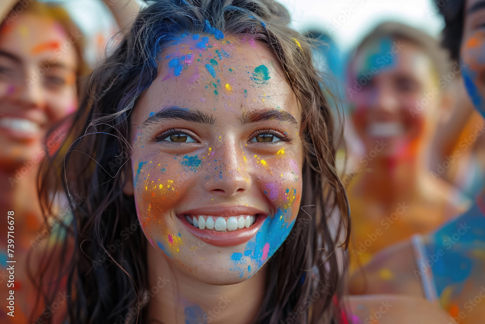 Vivid faces in Holi crowd capturing the spirit of the festival in every color splash Vivid faces in Holi crowd capturing the spirit of the festival in every color splash