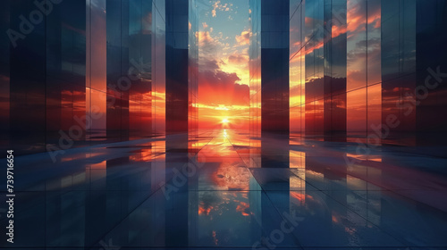 Silhouettes of majestic futuristic buildings at sunset a symphony of architecture