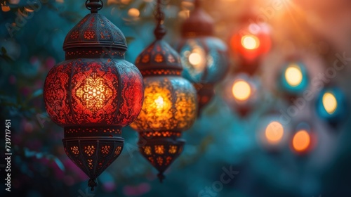 Lanterns in arabic style on the background of sunset © Daisha