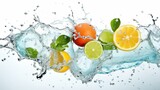 Fresh and vibrant fruits gently swaying in crisp, refreshing water, creating a lively and invigorating scene that tantalizes the senses.
