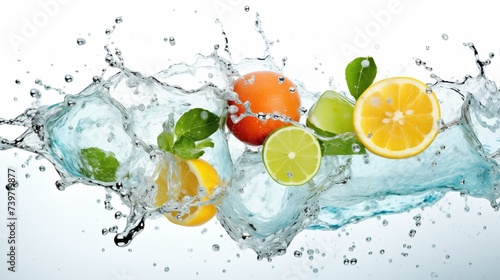 Fresh and vibrant fruits gently swaying in crisp  refreshing water  creating a lively and invigorating scene that tantalizes the senses. 