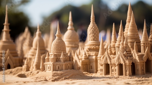 Intricate sculptures crafted with care, sand pagodas stand as impressive works of art, showcasing meticulous craftsmanship and cultural significance in various coastal regions. 