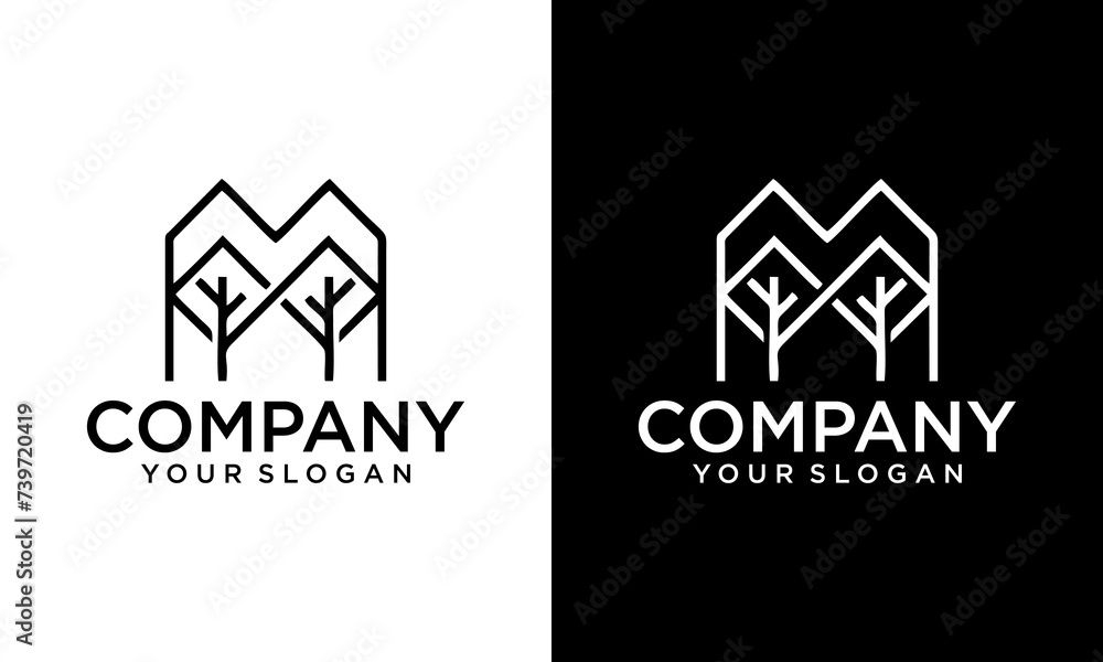 Creative linear Letter M Pine Tree Logo Design Vector Icon Graphic Emblem Illustration. letter m with tree logo icon design vector design template inspiration Creative linear Letter M Pine Tree Logo Design Vector Icon Graphic Emblem Illustration. letter m with tree logo icon design vector design template inspiration