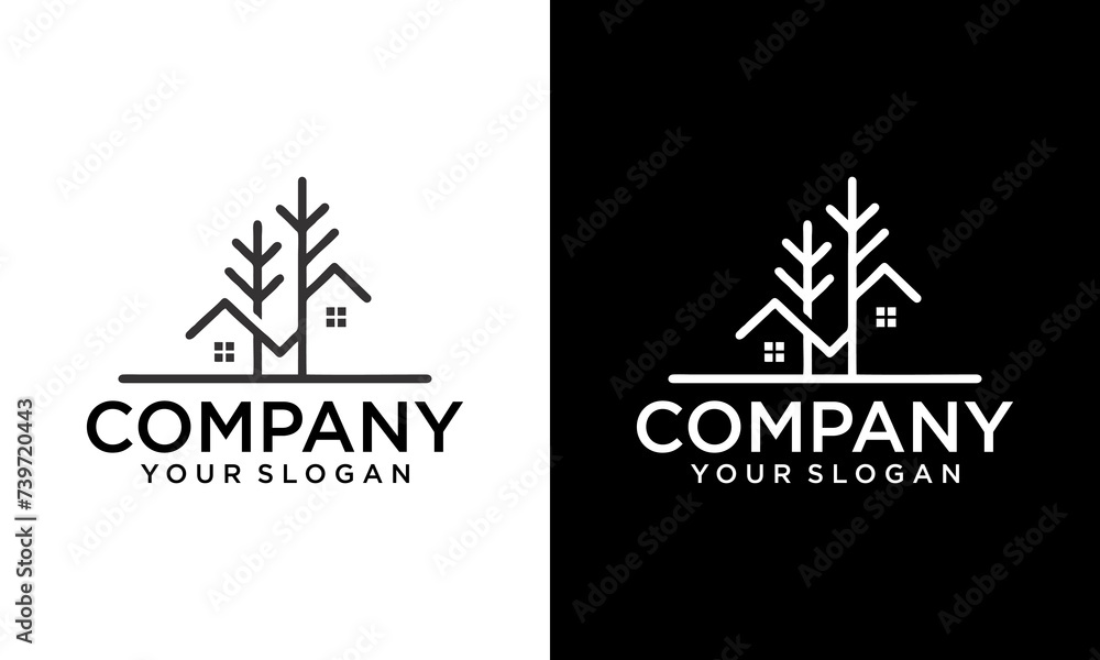 Creative pine tree logo simple green home vector evergreen for architecture or wood industry graphic design template idea - obrazy, fototapety, plakaty 