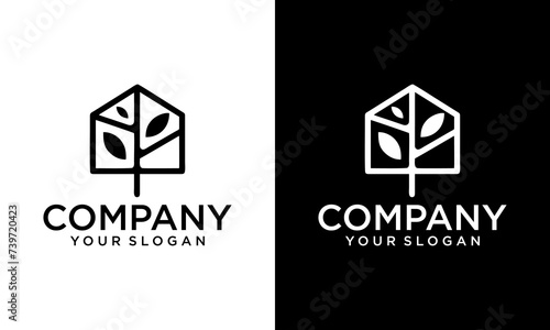 Creative tree logo simple green home vector evergreen for architecture or wood industry graphic design template idea