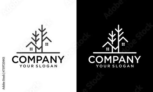 Creative pine tree logo simple green home vector evergreen for architecture or wood industry graphic design template idea