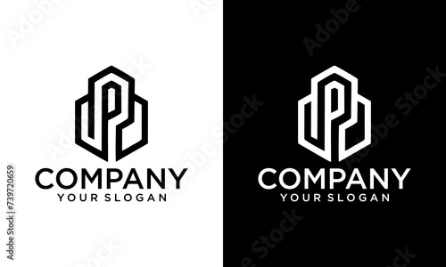 Creative Letter p building architecture logo flat. letter P city logo modern and unique combination of letter P and city building logo template