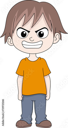 cartoon doodle illustration of expression, angry boy kid expresses his displeasure by shouting because he is being bullied