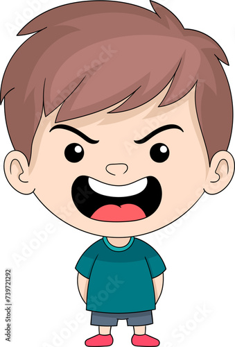 cartoon doodle illustration of expression, angry boy kid expresses his displeasure by shouting