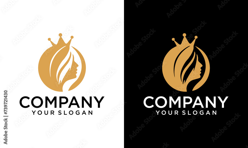 Creative beauty queen logo design for woman salon with crown icon and ...