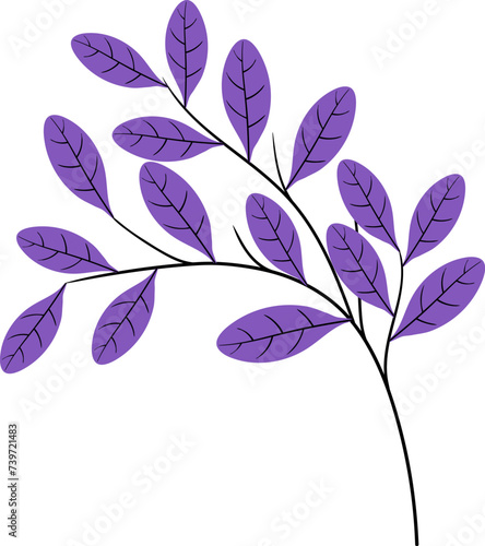 flat draw illustration of a plant, a branch of a plant with dense, lush, purple tinged leaves