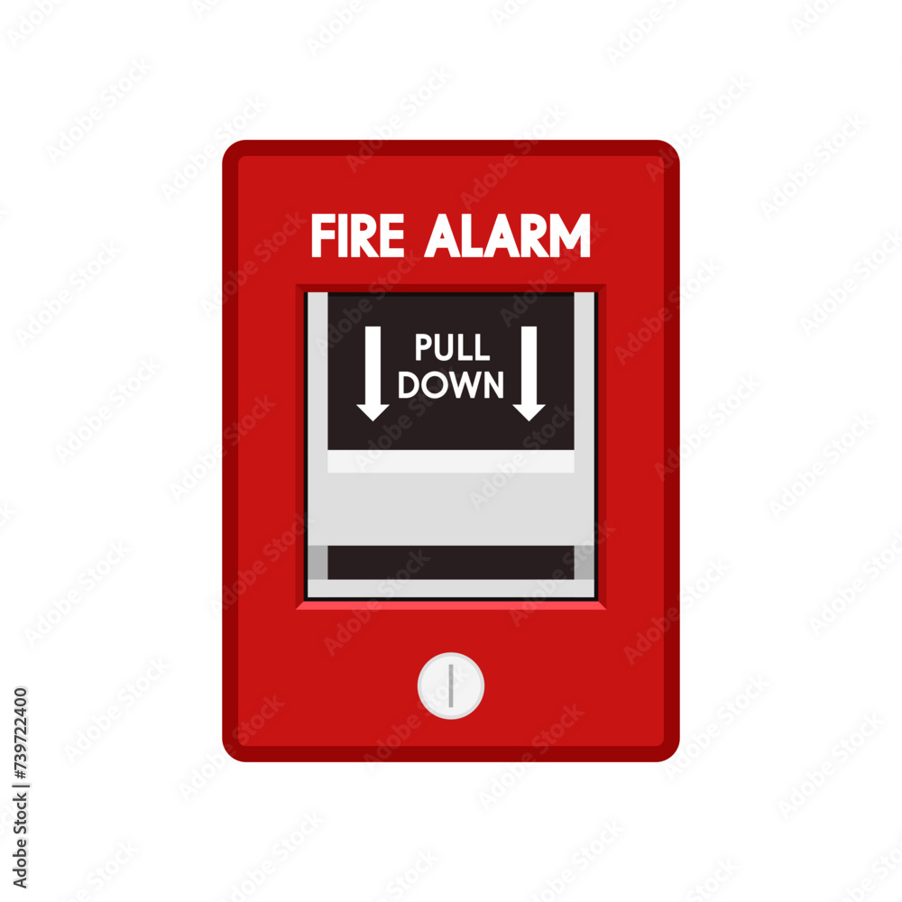 Red manual call point for fire alarm vector. Red manual call point isolated on white background.