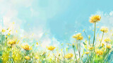 野に咲くタンポポの花と青空と白い雲　Generative AI