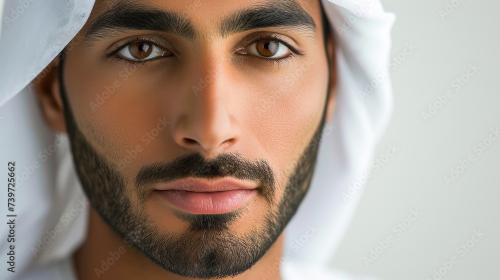 Close up arabian young man on white background Close up arabian young man on white background