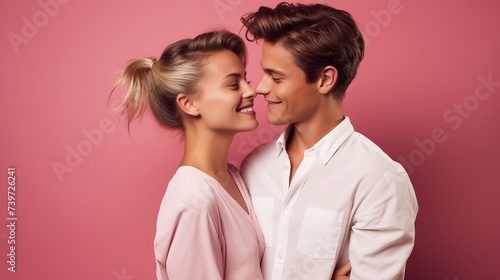 Cheerful Couple Expressing Happiness on Minimal Studio Background - Romance and love
