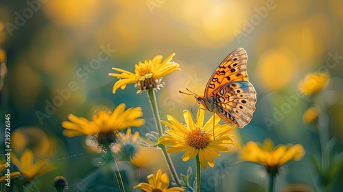 Butterflies on flowers. Generative AI