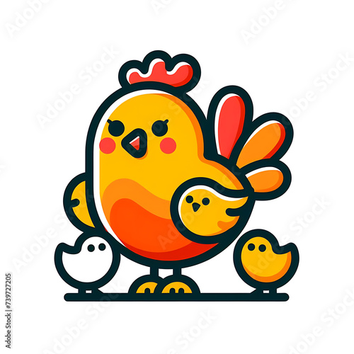 flat vector logo of a cute chicken 
