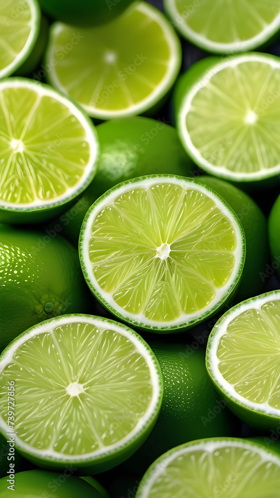 Lots of limes, green vertical background.