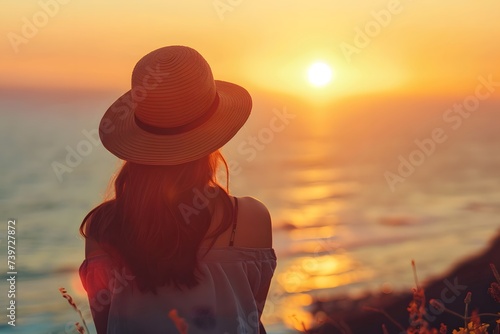 Women watching the sunset on the beach.