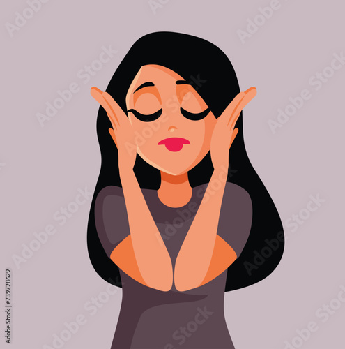 Unhappy Woman Feeling Stressed Out and Overwhelmed Vector Illustration. Frustrated teenage girl not listening to critics 
