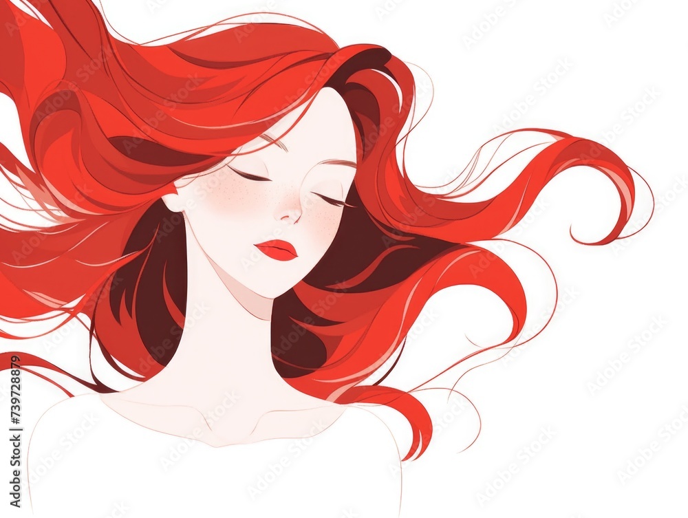 Glamour beautiful woman with long red hair. Modern flat illustration on white background