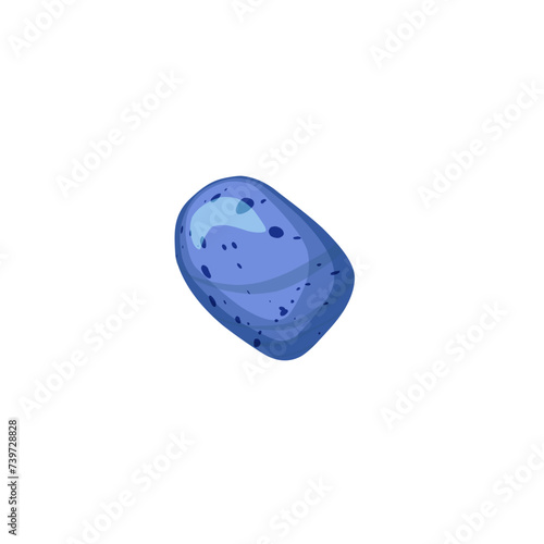 Blue pebble or natural stone with speckled, vector cartoon smooth small rock, granite gravel piece, natural mineral icon