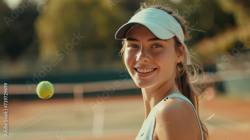 Beautiful female tennis player in uniform 