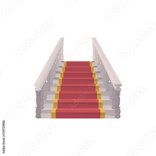 Castle and palace staircase, marble stairs with red carpet, vector cartoon vintage architecture interior ladder isolated