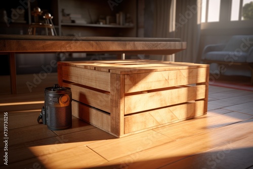  Wooden crate over table 