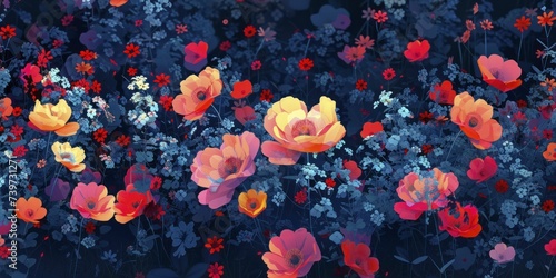 Digital pixel floral wallpaper, modern tech twist on traditional flowers © Manyapha