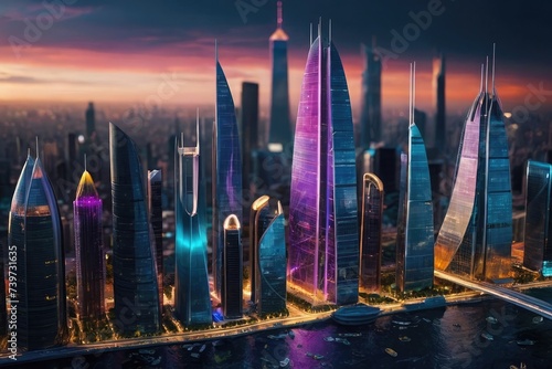 Evolution  Financial Investment Concept in a Futuristic Night Cityscape with Dazzling Lights