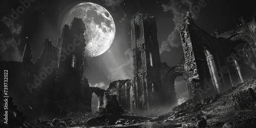 Wallpaper depicting Gothic cathedral ruins, where moonlight casts shadows over mysterious relics.