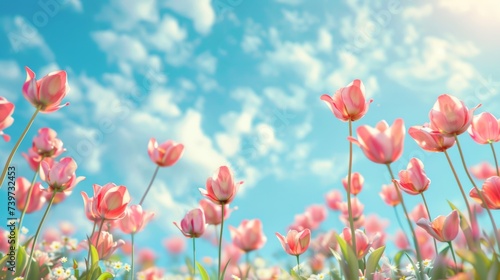 Beautiful bright, multi-colored yellow, white, red, purple, and pink blooming tulips Vibrant tulips in bloom, a lively spring scenery in springtime. Spring-Easter flower background. © ND STOCK