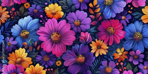 Retro pop art floral pattern wallpaper  bold colors and exaggerated forms  vibrant energy