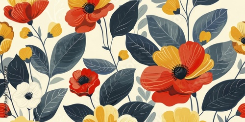 Fresh and modern, with minimalist flowers and clean lines, this wallpaper embodies Retro Scandinavian aesthetics © Manyapha