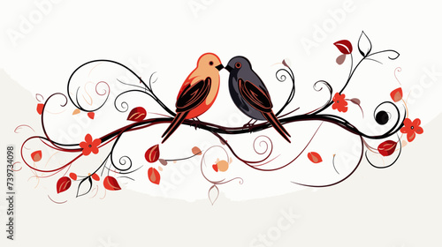 Abstract lovebirds perched on a heart-shaped branch. simple Vector art