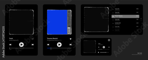 music player ui and widget mockup. Song and album mockup. old square texture overlay for album art