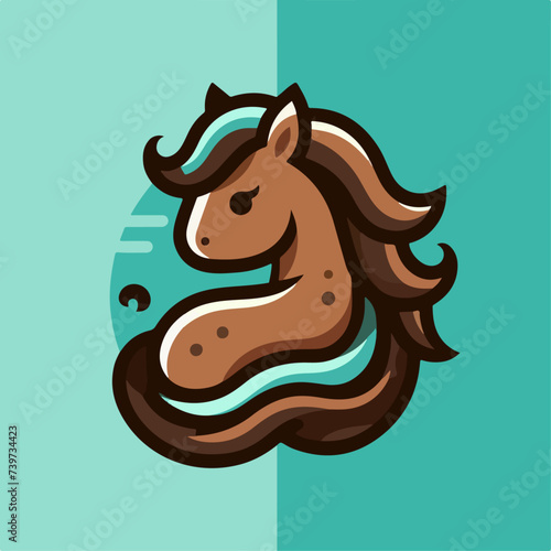 flat vector logo of a cute horse
