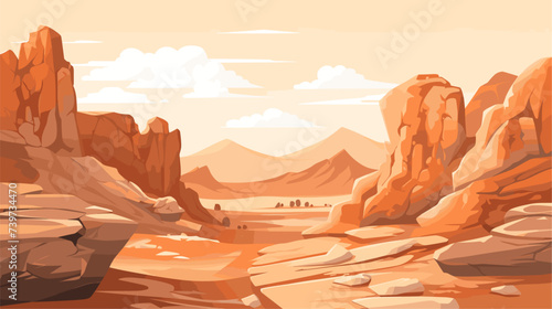 Abstract canyon landscape with heart-shaped rock formations. simple Vector art photo