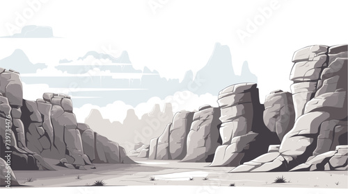 Abstract canyon landscape with heart-shaped rock formations. simple Vector art